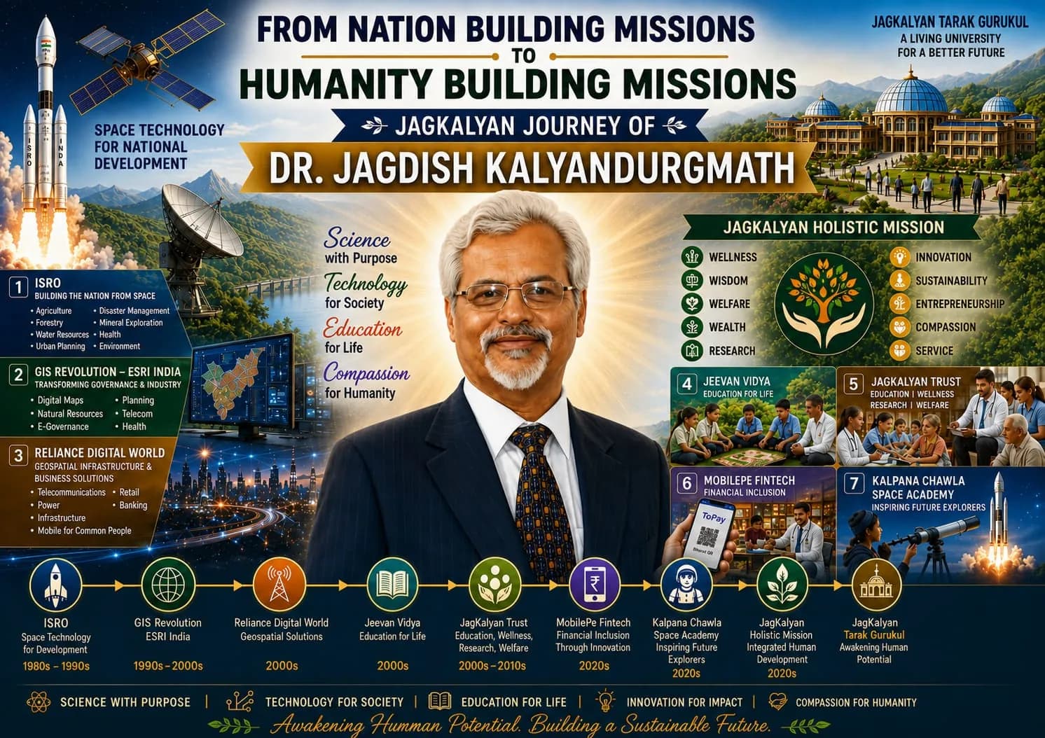 From Nation Building Missions to Humanity Building Missions — the JagKalyan journey of Dr. Jagdish Kalyandurgmath, from space technology and national development through education and compassion.